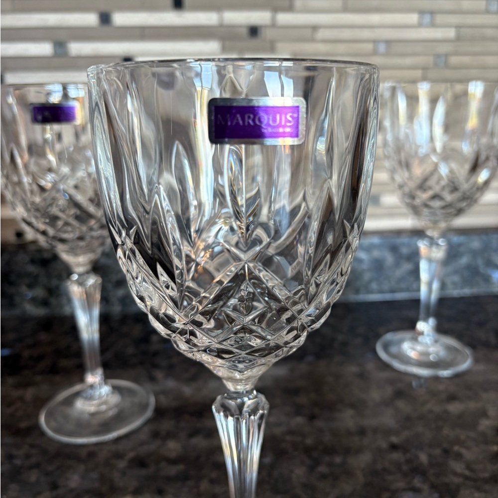 Marquise Crystal Stemware with Purple Label - Crosshatch Design